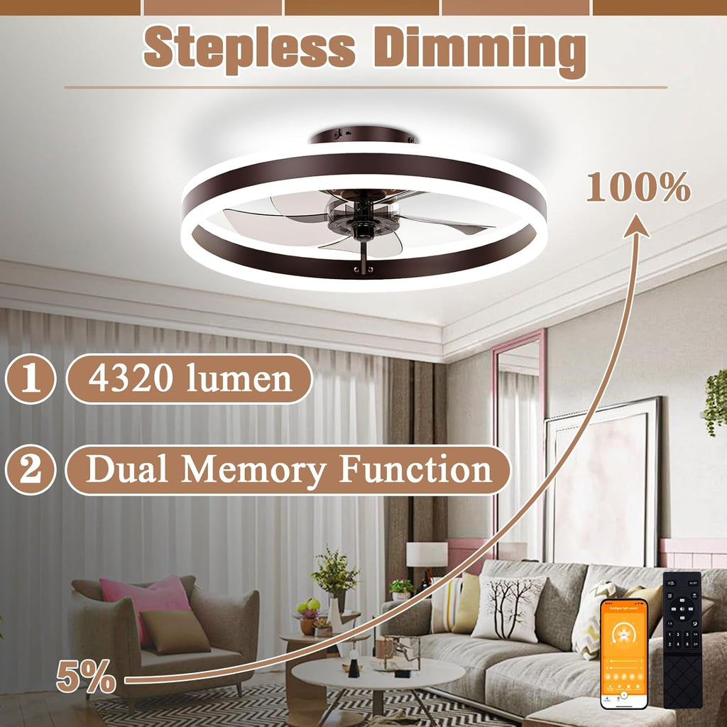 19.7 Inch Low Profile Ceiling Fan With Light Remote