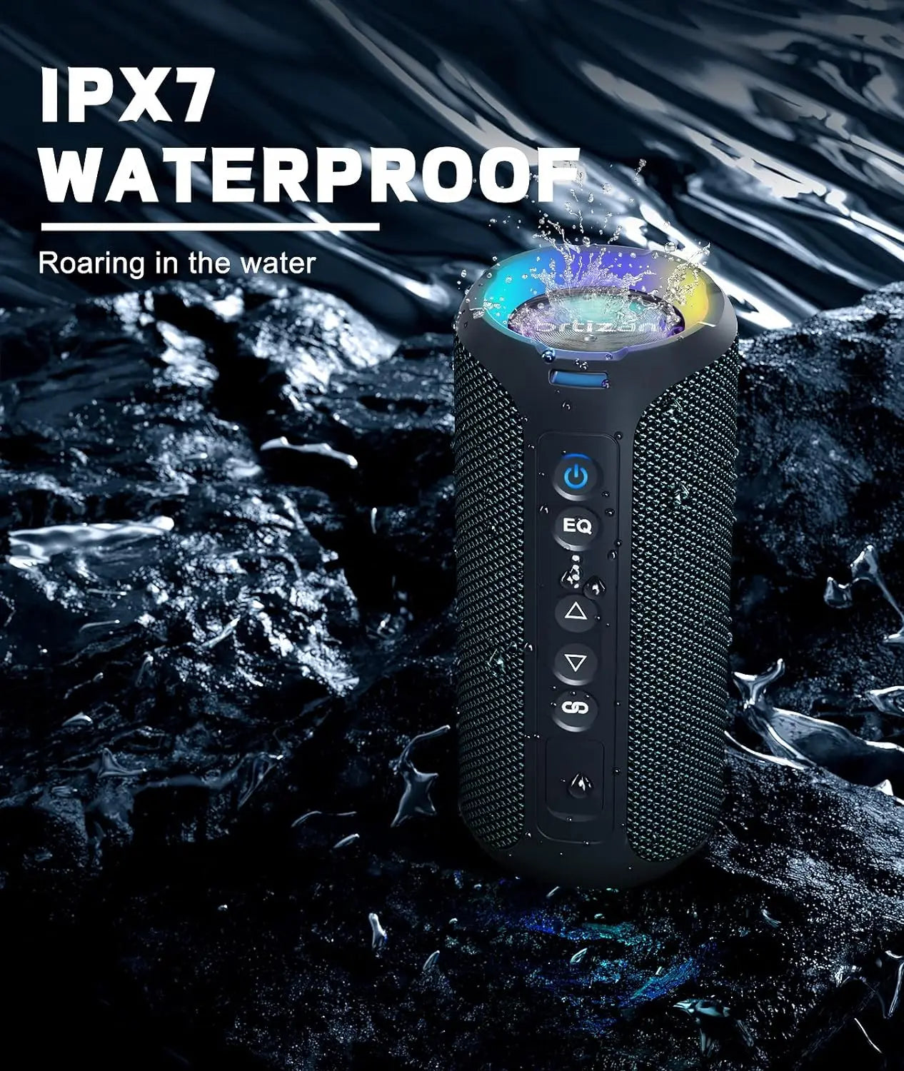 40W Waterproof Bluetooth Speaker with LED Light (Black)