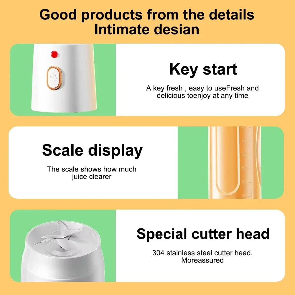 500ML Portable Electric Blender 40W USB Rechargeable Cordless White