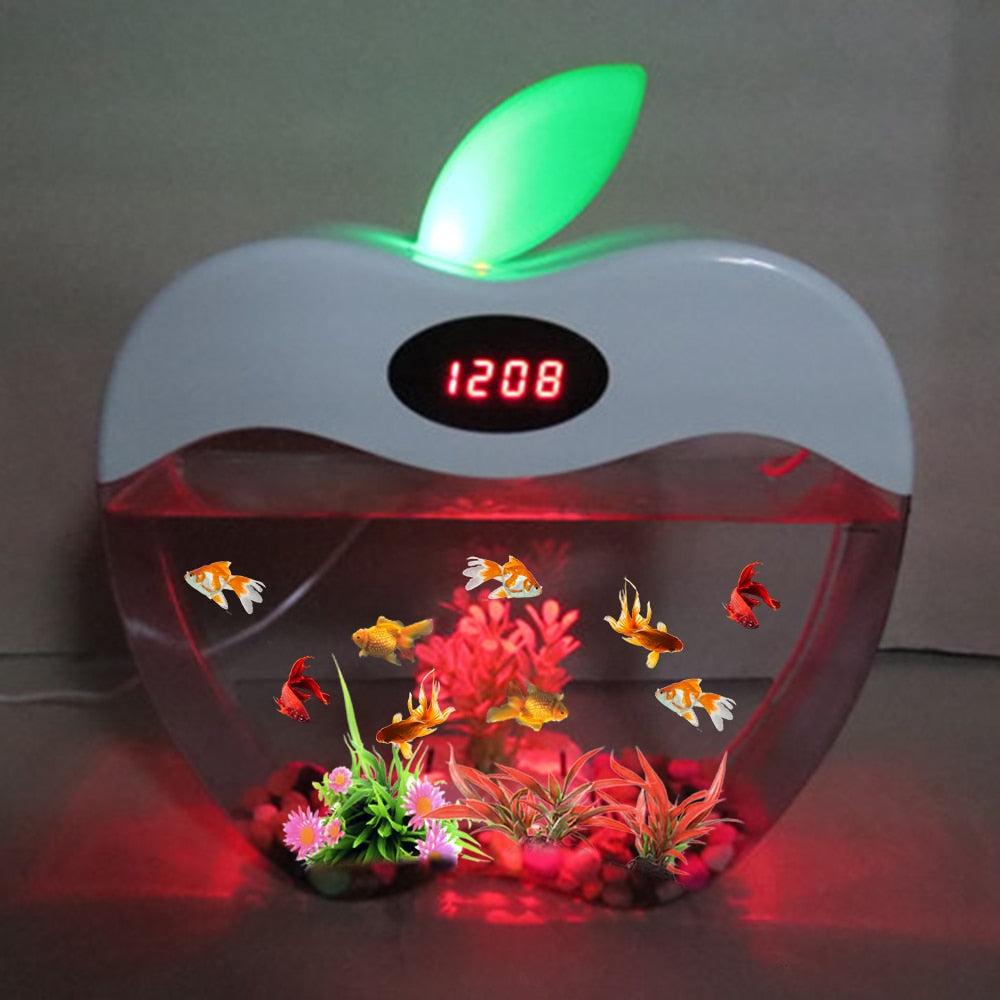 Aquarium USB Mini Aquarium with LED Night Light LCD Display Screen and Clock Fish Tank Personalise Aquarium Tank Fish Bowl D20