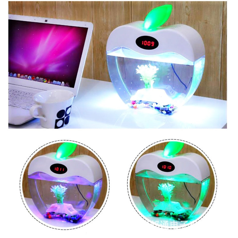 Aquarium USB Mini Aquarium with LED Night Light LCD Display Screen and Clock Fish Tank Personalise Aquarium Tank Fish Bowl D20
