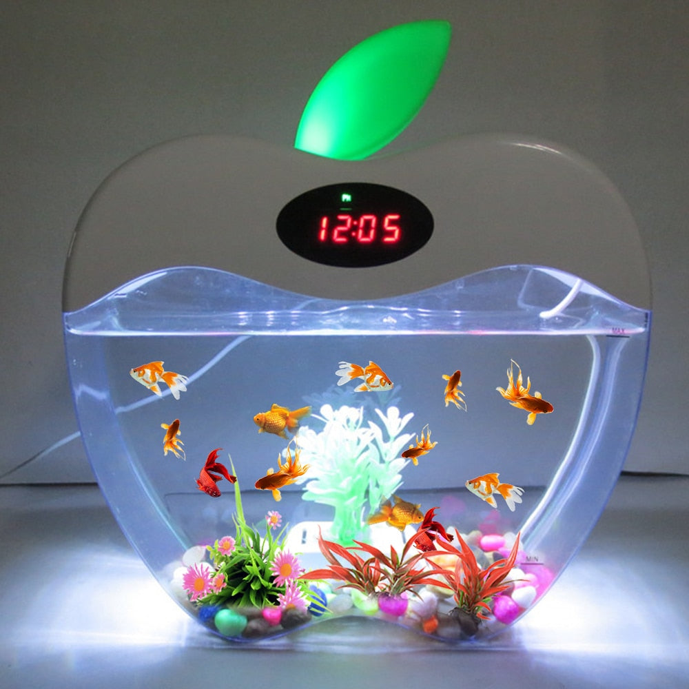 Aquarium USB Mini Aquarium with LED Night Light LCD Display Screen and Clock Fish Tank Personalise Aquarium Tank Fish Bowl D20
